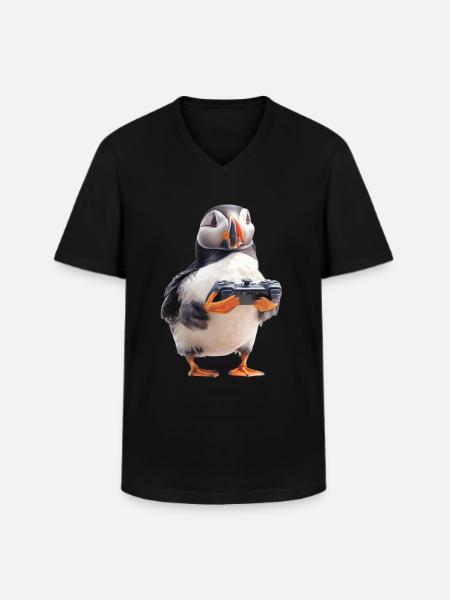 Puffin - Men's V-Neck T-Shirt - black
