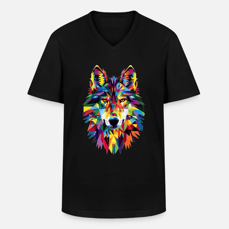 Wolf - Männer-T-Shirt mit V-Ausschnitt - Schwarz