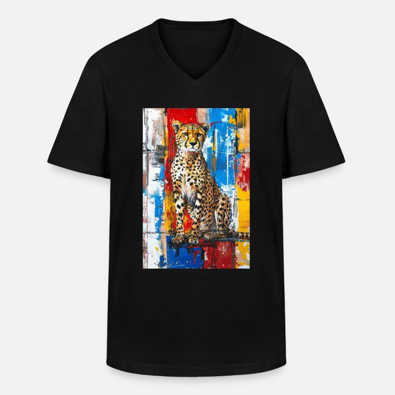 Gepard - Männer-T-Shirt mit V-Ausschnitt - Schwarz