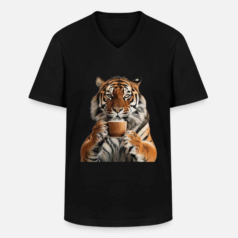 Tiger - Männer-T-Shirt mit V-Ausschnitt - Schwarz