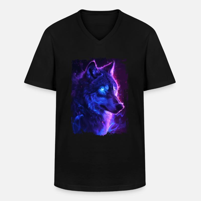Wolf - Männer-T-Shirt mit V-Ausschnitt - Schwarz