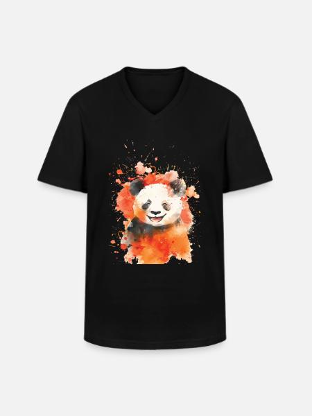 Panda - Men's V-Neck T-Shirt - black