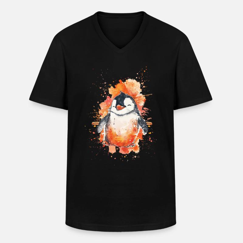 Pinguin - Männer-T-Shirt mit V-Ausschnitt - Schwarz
