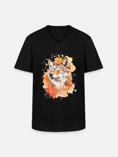 Wolf - Men's V-Neck T-Shirt - black