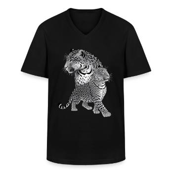 Leopardi - Klassinen miesten t-paita v-pääntiellä - musta - Edestä - AI Model Male 178 dark (178cm)