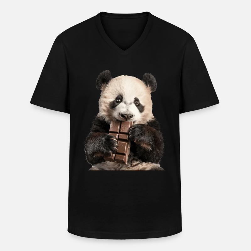 Panda - Männer-T-Shirt mit V-Ausschnitt - Schwarz