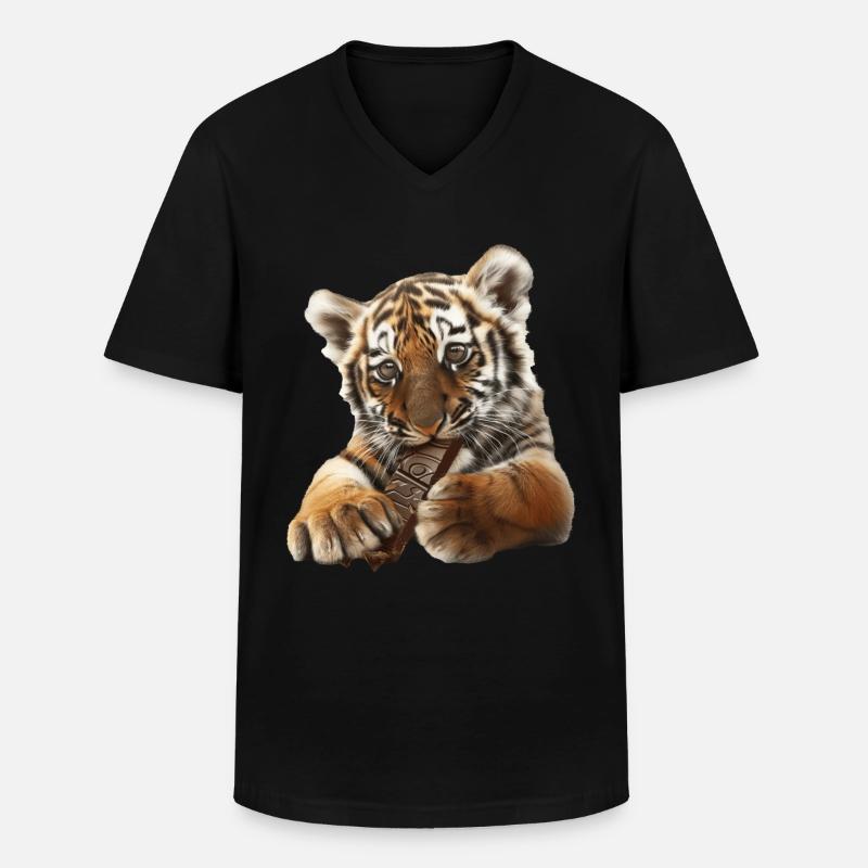 Tiger - Männer-T-Shirt mit V-Ausschnitt - Schwarz