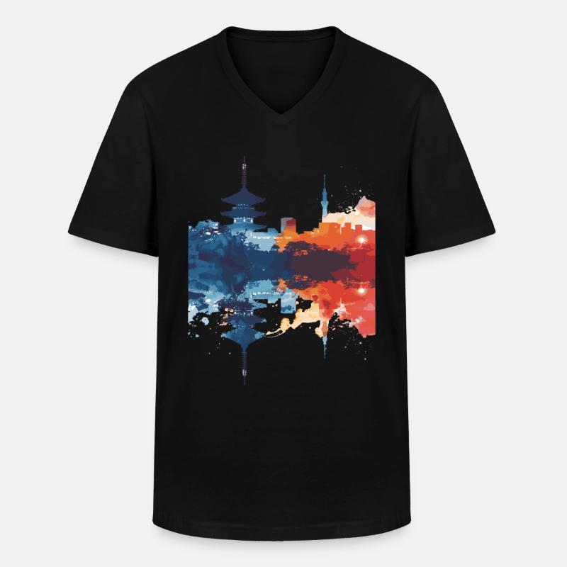 Hakodate - Männer-T-Shirt mit V-Ausschnitt - Schwarz