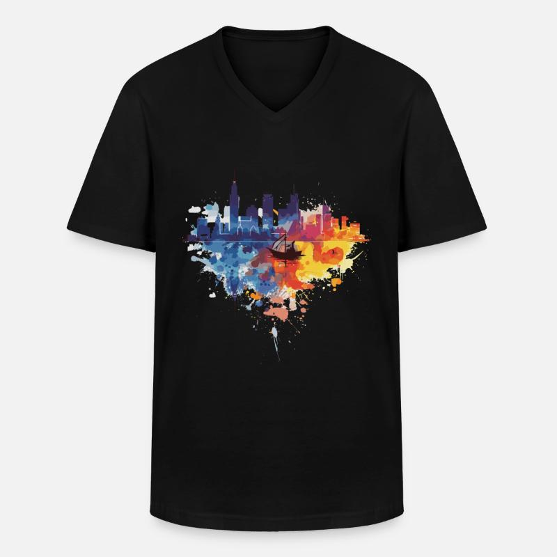 Gdynia - T-shirt col V Homme - noir