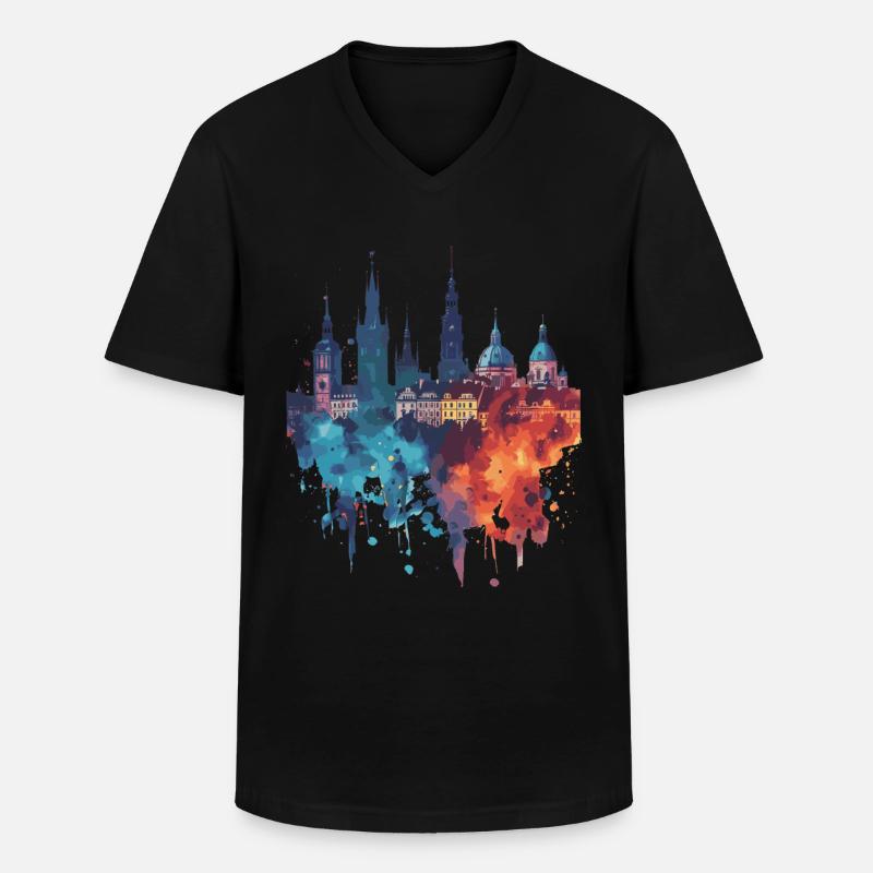 Zamość - Männer-T-Shirt mit V-Ausschnitt - Schwarz