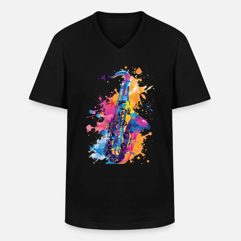Saxophon - Männer-T-Shirt mit V-Ausschnitt - Schwarz