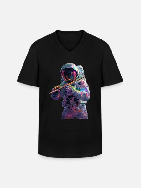 Astronaut Flute - Men's V-Neck T-Shirt - black