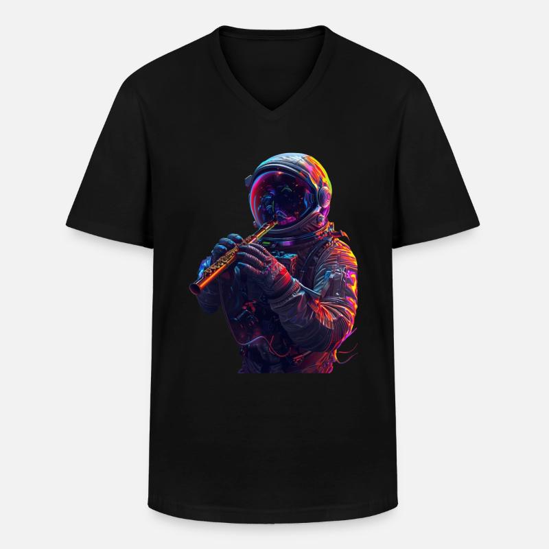 Astronaut Querflöte - Männer-T-Shirt mit V-Ausschnitt - Schwarz