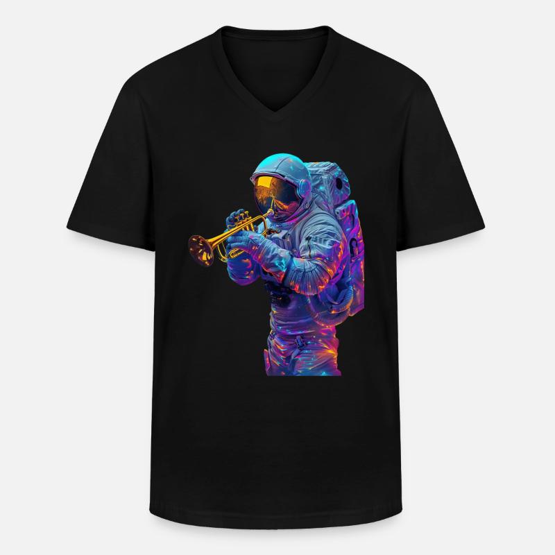 Astronaut Trompete - Männer-T-Shirt mit V-Ausschnitt - Schwarz