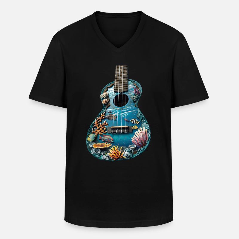 Fisch Ukulele - Männer-T-Shirt mit V-Ausschnitt - Schwarz