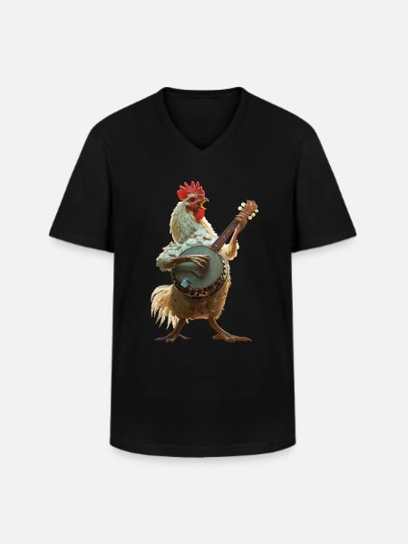 Rooster Banjo - Men's V-Neck T-Shirt - black