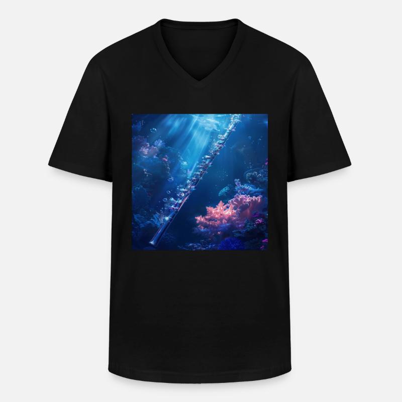 Querflöte - Männer-T-Shirt mit V-Ausschnitt - Schwarz