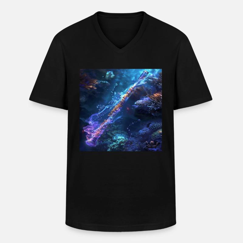 Querflöte - Männer-T-Shirt mit V-Ausschnitt - Schwarz