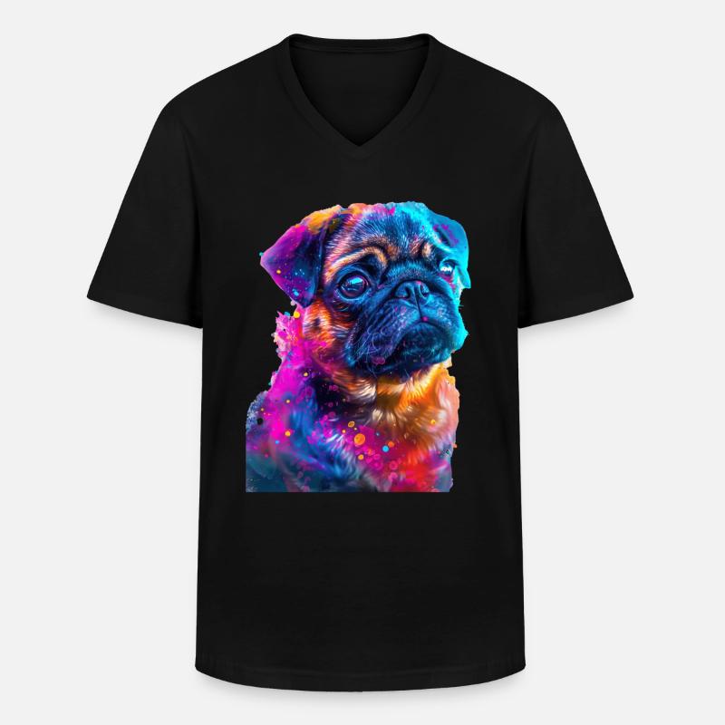 Mops - Männer-T-Shirt mit V-Ausschnitt - Schwarz