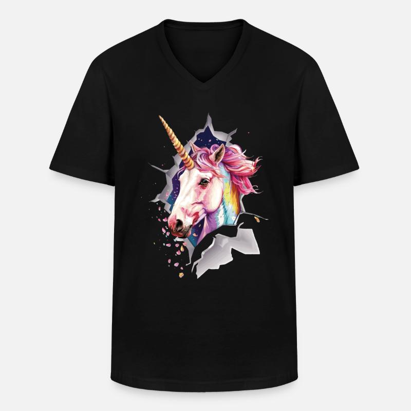 Einhorn - Männer-T-Shirt mit V-Ausschnitt - Schwarz