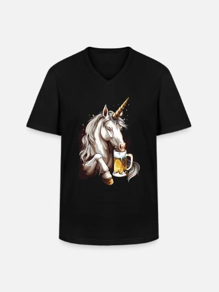 Einhorn Bier - Männer-T-Shirt mit V-Ausschnitt - Schwarz