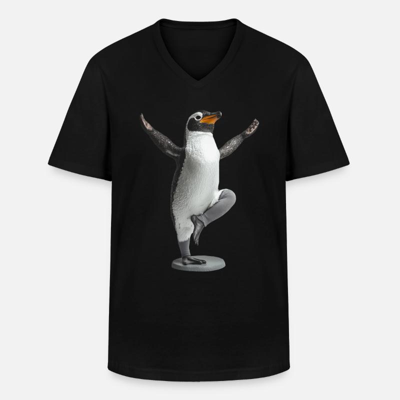 Pinguin - Männer-T-Shirt mit V-Ausschnitt - Schwarz