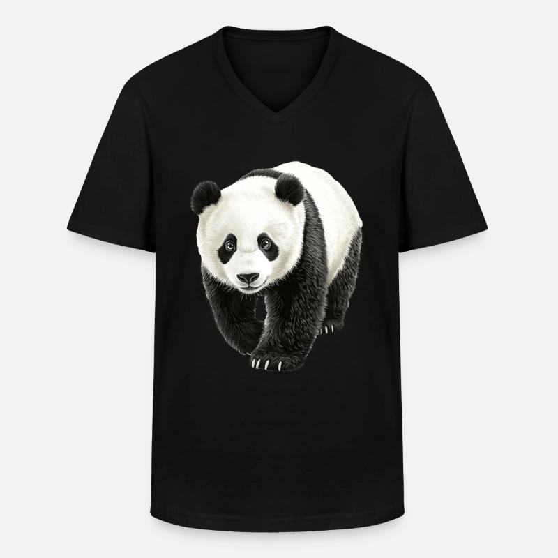 Panda - Männer-T-Shirt mit V-Ausschnitt - Schwarz