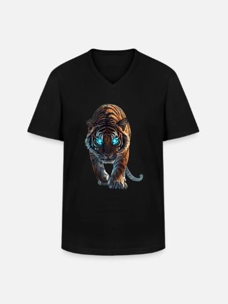 Tiger - Männer-T-Shirt mit V-Ausschnitt - Schwarz