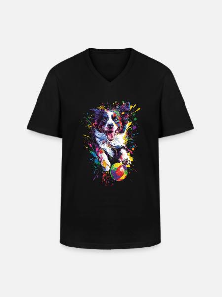 Border Collie - Männer-T-Shirt mit V-Ausschnitt - Schwarz