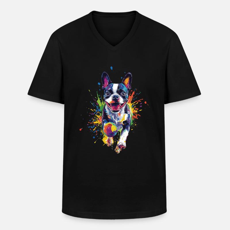 Boston Terrier - Männer-T-Shirt mit V-Ausschnitt - Schwarz