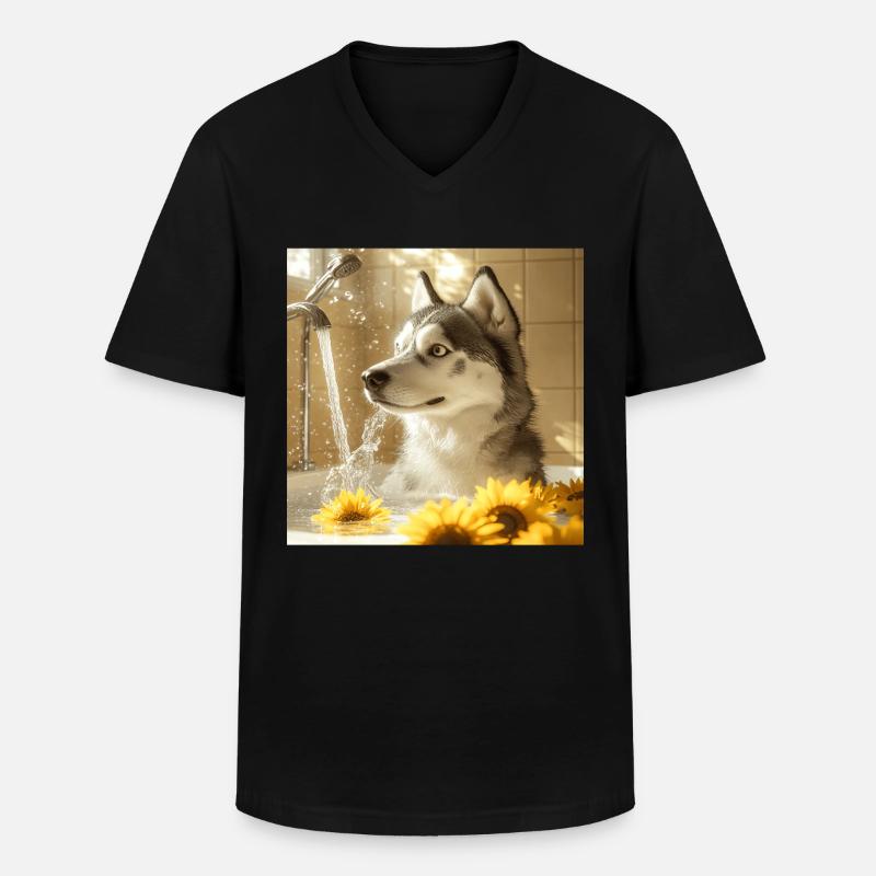 Sibirischer Husky - Männer-T-Shirt mit V-Ausschnitt - Schwarz
