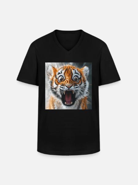 Tiger - Männer-T-Shirt mit V-Ausschnitt - Schwarz