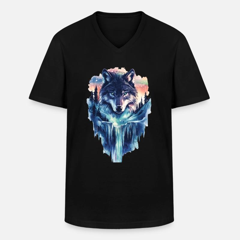 Wolf - Männer-T-Shirt mit V-Ausschnitt - Schwarz