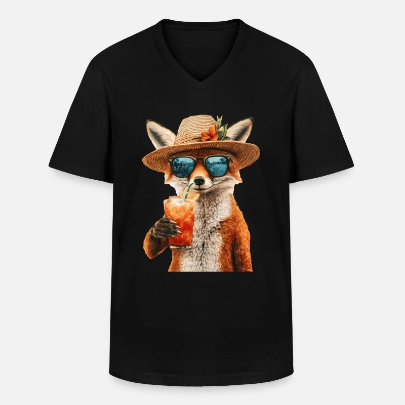 Fuchs - Männer-T-Shirt mit V-Ausschnitt - Schwarz