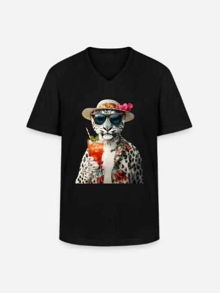 Schneeleopard - Männer-T-Shirt mit V-Ausschnitt - Schwarz