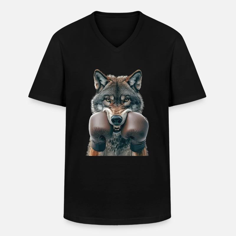 Wolf - Männer-T-Shirt mit V-Ausschnitt - Schwarz