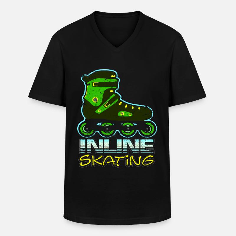 Inline Skates - Männer-T-Shirt mit V-Ausschnitt - Schwarz