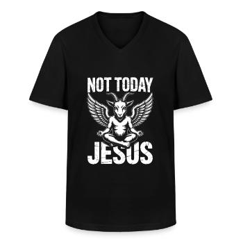 Ikke Jesus i dag! Satanistisk Ateistisk Goth Æstetik - Klassisk herre T-shirt med V-udskæring - sort - Foran - AI Model Male 178 dark (178cm)