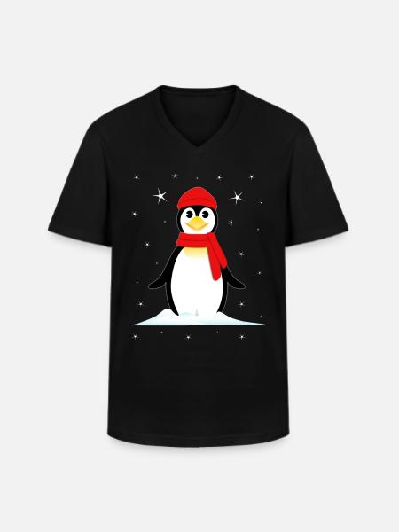 Penguin Snow Stars - Men's V-Neck T-Shirt - black