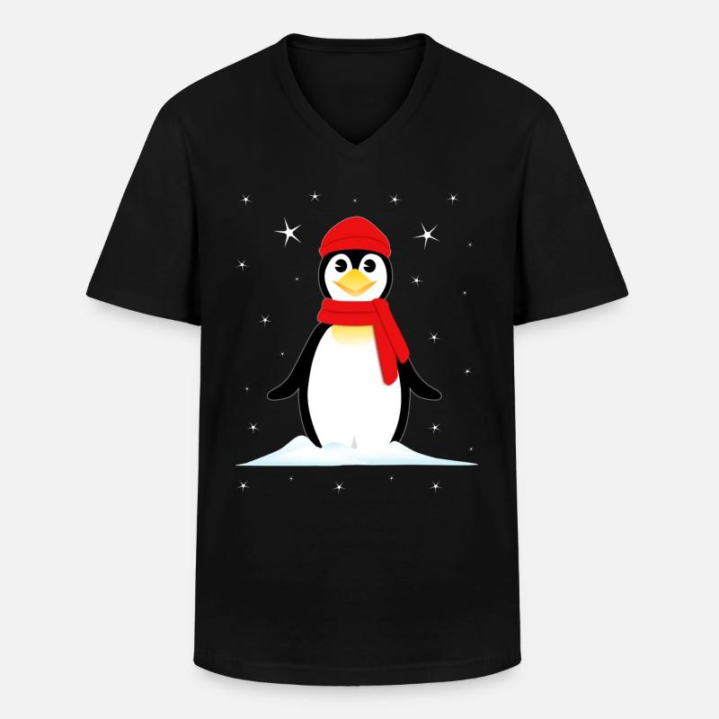 Pinguin Schnee Sterne - Männer-T-Shirt mit V-Ausschnitt - Schwarz