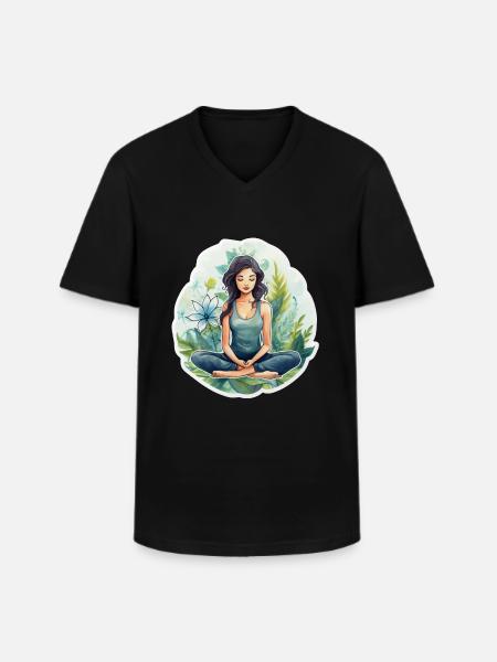 Junge, meditierende Frau - Männer-T-Shirt mit V-Ausschnitt - Schwarz