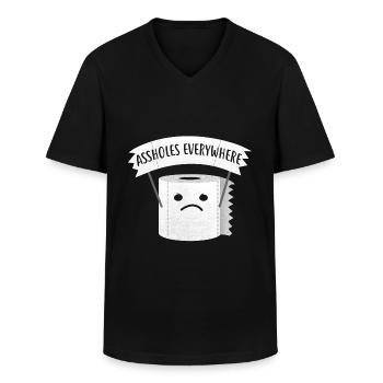 Arschlöcher überall / lustiges Klopapier - Männer-T-Shirt mit V-Ausschnitt - Schwarz - Vorne - AI Model Male 178 dark (178cm)