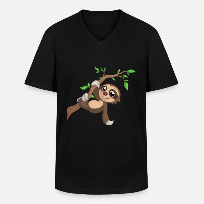 Hängendes Comic Faultier - Männer-T-Shirt mit V-Ausschnitt - Schwarz