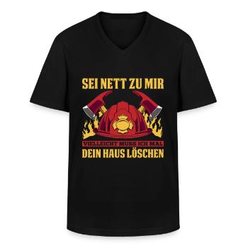 Sei Nett Zu Mir Vielleicht Muss Ich Mal Dein Haus - Männer-T-Shirt mit V-Ausschnitt - Schwarz - Vorne - AI Model Male 178 dark (178cm)