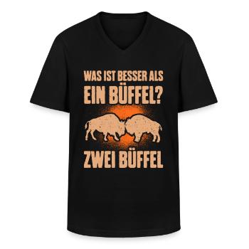 Was ist besser als ein Büffel? Zwei Büffel - Männer-T-Shirt mit V-Ausschnitt - Schwarz - Vorne - AI Model Male 178 dark (178cm)
