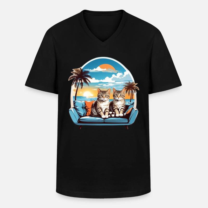 Katzen am Meer - Männer-T-Shirt mit V-Ausschnitt - Schwarz
