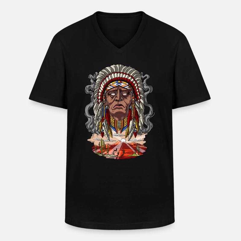 Indianischer Häuptling Kopfschmuck - Männer-T-Shirt mit V-Ausschnitt - Schwarz