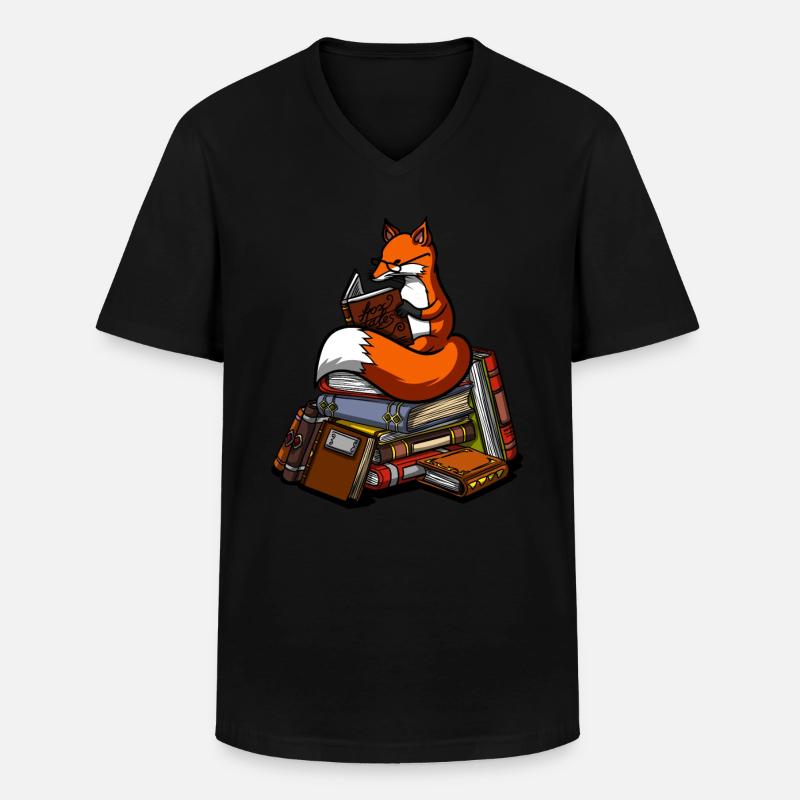 Nettes Fox-Buch-Lesetier - Männer-T-Shirt mit V-Ausschnitt - Schwarz