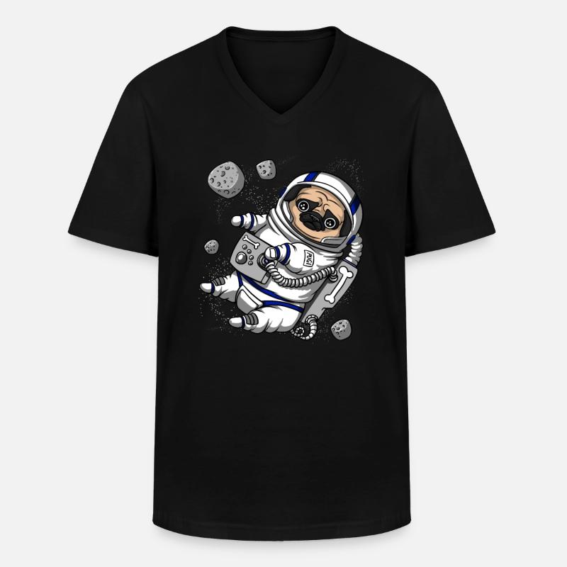 Mops-Hunderaum-Astronauten-Haustier - Männer-T-Shirt mit V-Ausschnitt - Schwarz