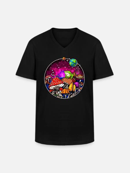Psychedelic Magic Mushrooms Hallucinogenic Frog - Men's V-Neck T-Shirt - black